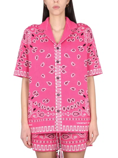 Alanui Bandana Print Shirt With Classic Collar In Pink