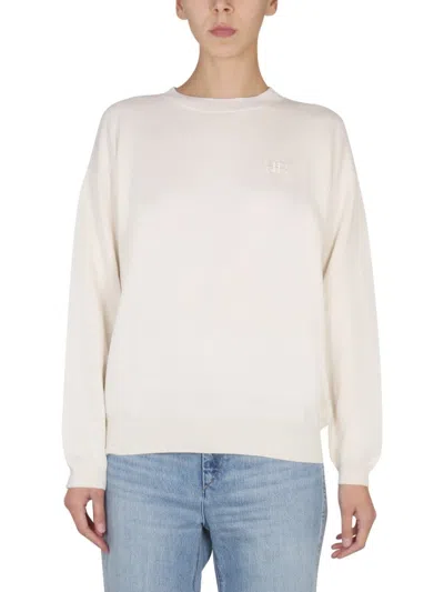 Ballantyne White Solid Crew Neck Sweater In Neutral