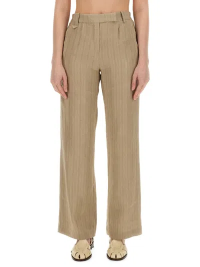 Alysi Linen Trousers Elastic Waist Belt Loops In Nude