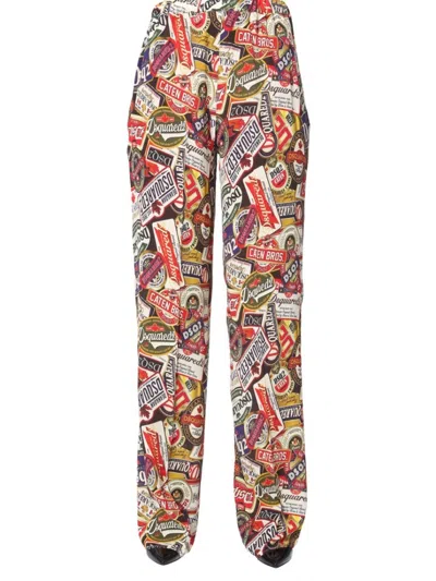 Dsquared2 Printed Palazzo Pants In Brown
