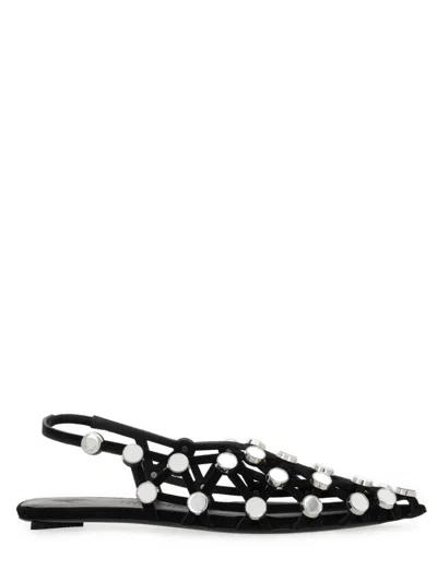 Attico Grid Embellished Suede Ballet Flats In Black