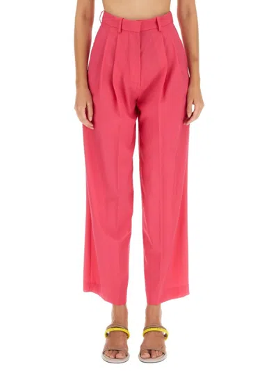 Alysi High-waisted Wool Pants With Pleated Front In Pink