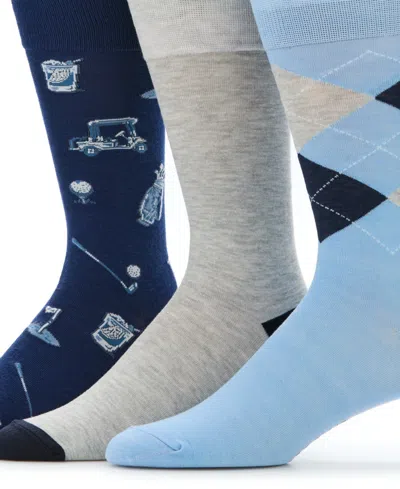 Perry Ellis Portfolio Men's Patterned Golf Socks, 3-pack In Blue