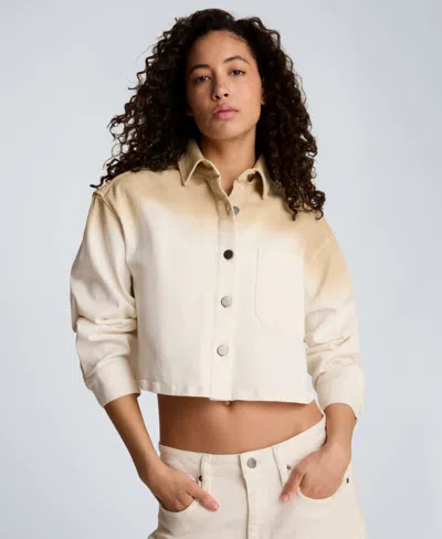 Kenneth Cole Gradient Oversized Cropped Shacket In Comfort Stretch Denim In Multi