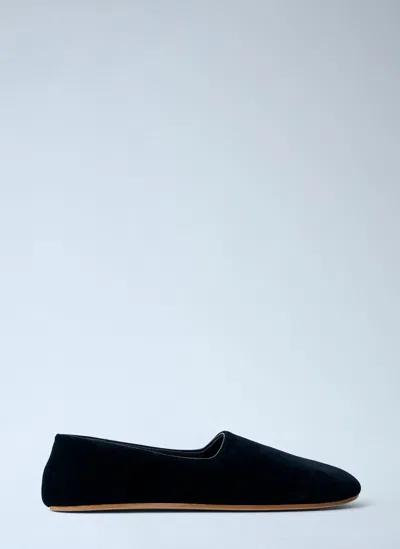 The Row Ponti Velvet Leather Sole Slippers In Black