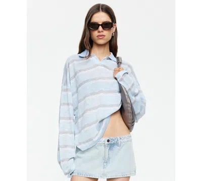 Lioness Rebels Contrast Collar Detail Wide Sleeve Oversized Top In Blue