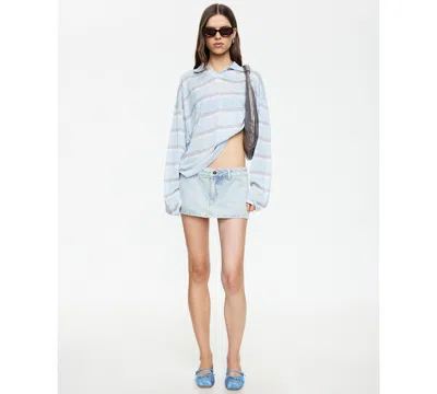 Lioness Rebels Contrast Collar Detail Wide Sleeve Oversized Top In Blue