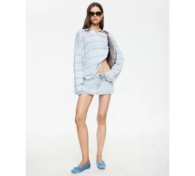 Lioness Rebels Contrast Collar Detail Wide Sleeve Oversized Top In Blue