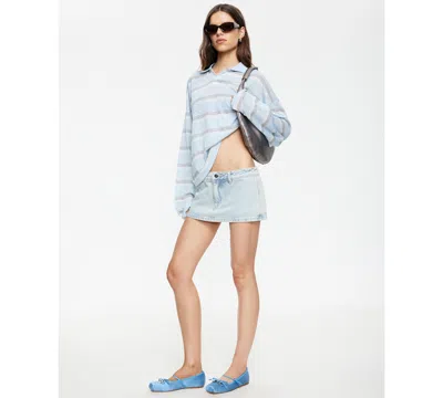 Lioness Rebels Contrast Collar Detail Wide Sleeve Oversized Top In Blue