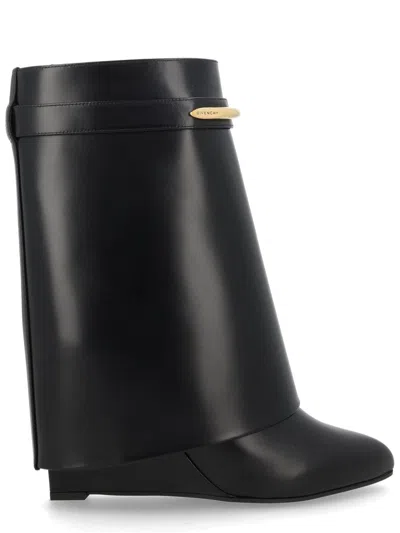 Givenchy Women Black Ankle Boots With Wedge Heels And Logo Plaque On The Side In Leather Woman In Black