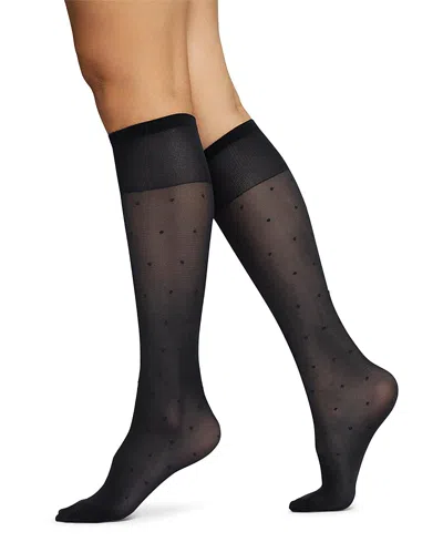 Swedish Stockings Doris Polka Dot Mesh Knee Socks In Black