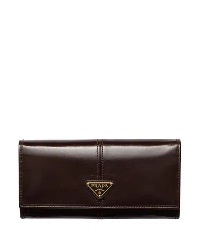 Prada Large Leather Wallet In Brown
