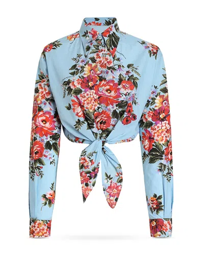 Dolce & Gabbana Floral Shirt Collared Neck Long Sleeves Tie Front In Blue