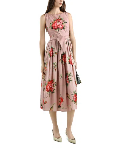 Dolce & Gabbana Abito Midi In Cotone Rosa Con Stampa Fiori Dolce E Gabbana In Pink
