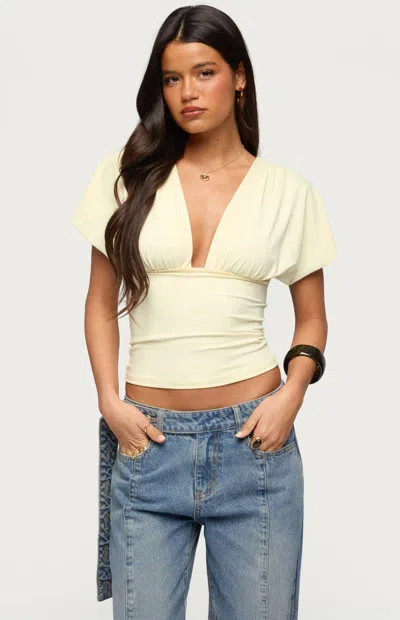 Edikted Flutter Plunging V Neck Top In Yellow