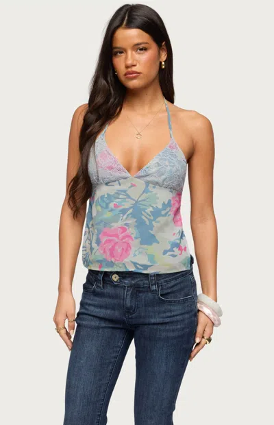 Edikted Bloomey Printed Backless Halter Top In Multi