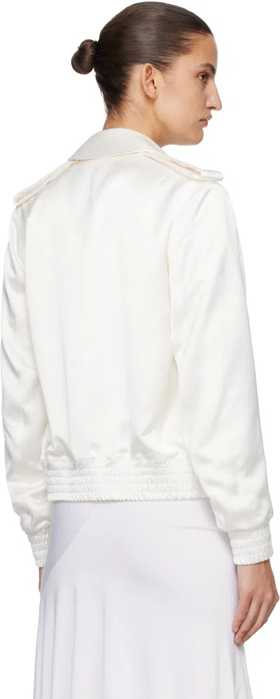 Aaron Esh Off-white Satin Blouson Flight Jacket In White
