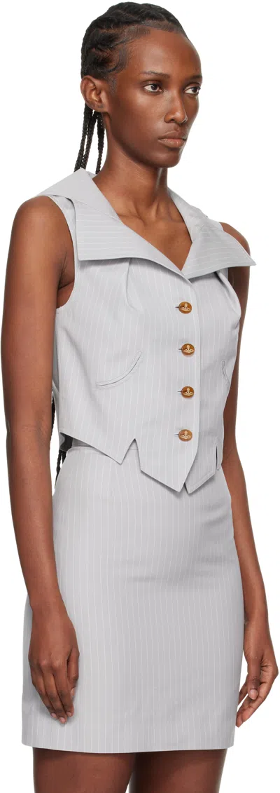 Vivienne Westwood Meryl Waistcoat Pinstripe Shirting Grey 46 Women In White