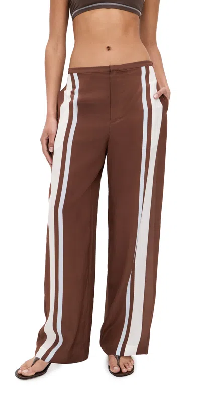 Sir Marais Striped Silk Straight-leg Pants In Brown