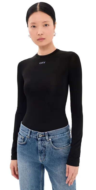 Off-white Fitted Long Sleeve Ribbed Crop T-shirt In Black