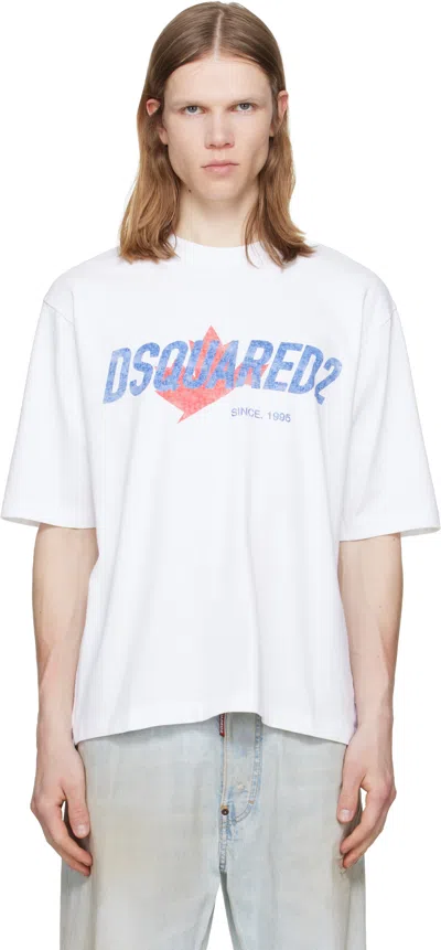 Dsquared2 White T-shirt With Logo Print On The Front In Cotton Man In White