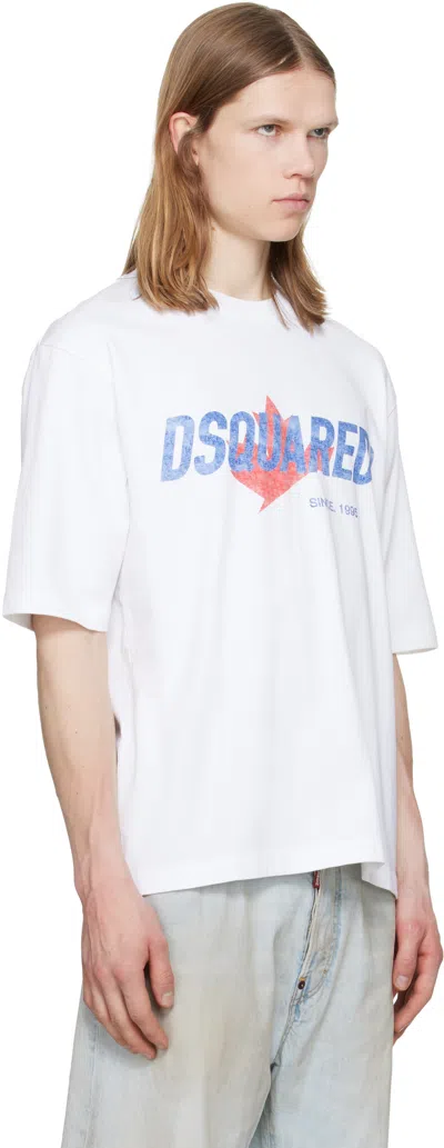 Dsquared2 White T-shirt With Logo Print On The Front In Cotton Man In White