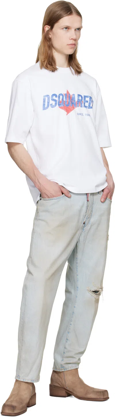 Dsquared2 White T-shirt With Logo Print On The Front In Cotton Man In White