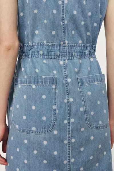 Fabrique June Faded Polka-dot Drawstring Waist Sleeveless Dress In Lightweight Cotton Denim In Blue