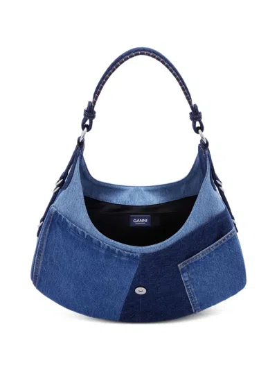 Ganni Patchwork Shoulder Bag In Blue