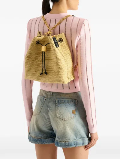 Balmain Pulse Crochet And Leather Backpack In Neutral