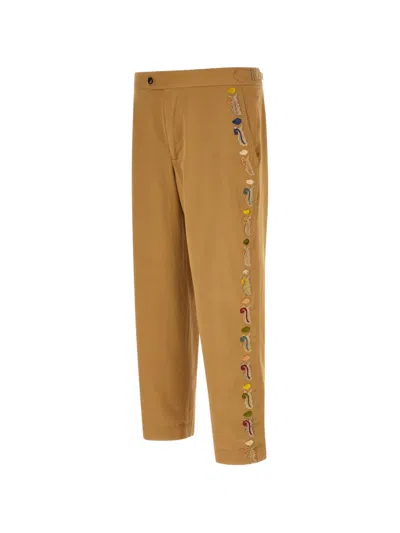 Bode Feather Runner Embroidered Trousers In Orange