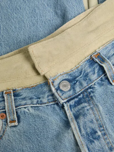 B Sides Suede-panelled Patchwork Jeans In Blue