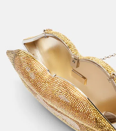 Judith Leiber Lips Small Crystal-embellished Clutch In Gold