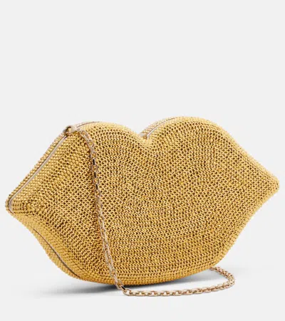 Judith Leiber Lips Small Crystal-embellished Clutch In Gold