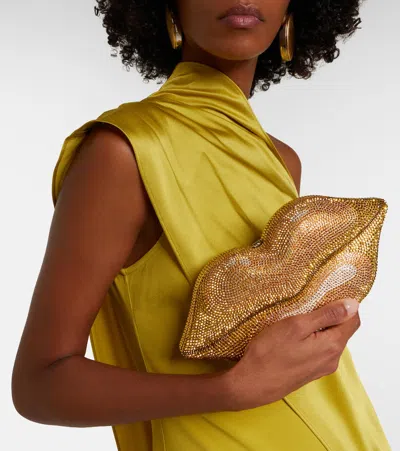 Judith Leiber Lips Small Crystal-embellished Clutch In Gold