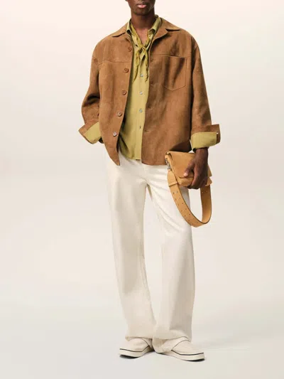 Ami Alexandre Mattiussi Suede Oversize Shirt Long Sleeves Chest Pocket In Brown
