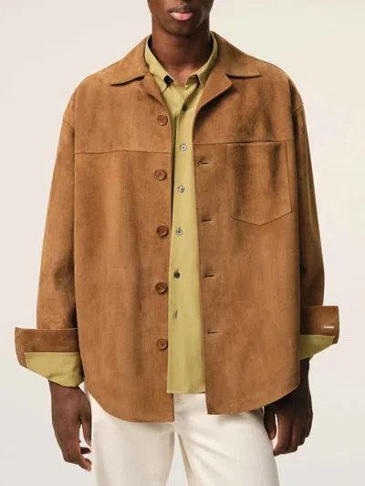 Ami Alexandre Mattiussi Suede Oversize Shirt Long Sleeves Chest Pocket In Brown