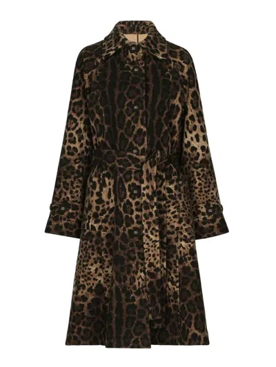 Dolce & Gabbana Leopard-print Belted Single-breasted Coat In Animal Print