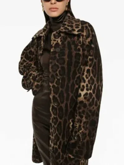 Dolce & Gabbana Leopard-print Belted Single-breasted Coat In Animal Print