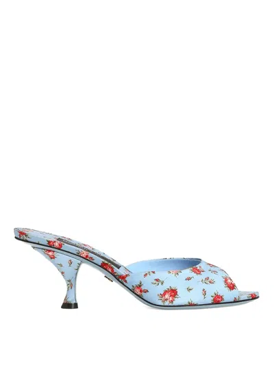 Dolce & Gabbana Keira Satin Mules With Little Roses Print In Multi