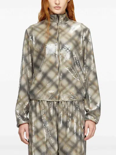 Diesel Sequined Checked Nylon Jacket In Neutral