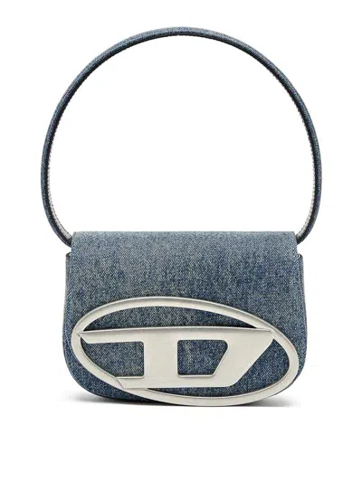Diesel Shoulder Bag In Blue Denim With Leather Trims And Oval D Plaque