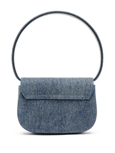Diesel Shoulder Bag In Blue Denim With Leather Trims And Oval D Plaque