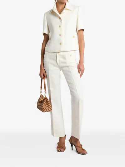 Etro Short-sleeved Cropped Linen Jacket With Pegaso Buttons In White