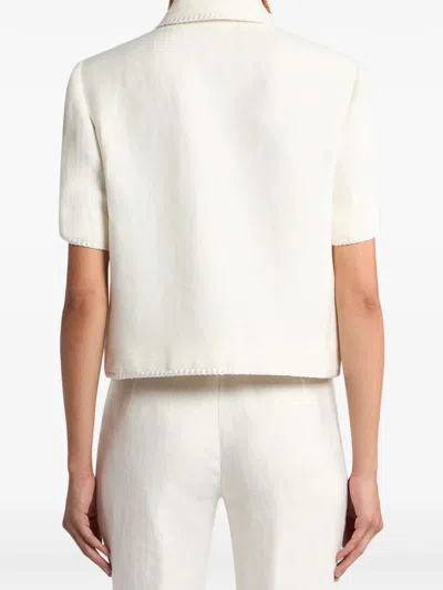 Etro Short-sleeved Cropped Linen Jacket With Pegaso Buttons In White