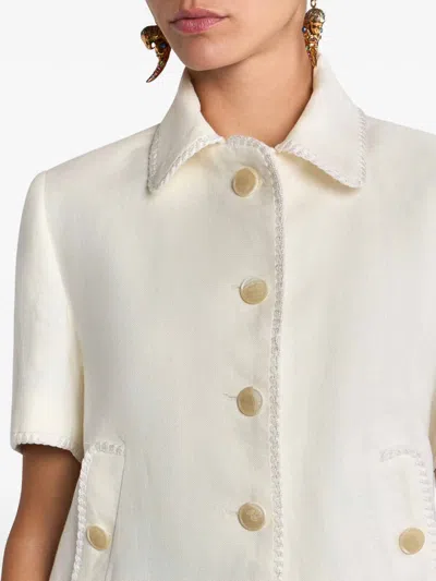 Etro Short-sleeved Cropped Linen Jacket With Pegaso Buttons In White