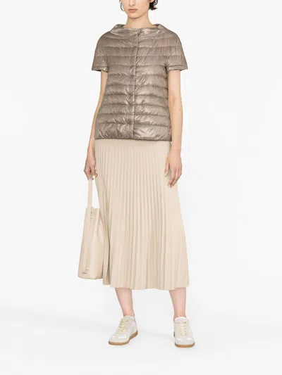 Herno Greta Iconico Cap Sleeve Quilted Down Jacket In Taupe