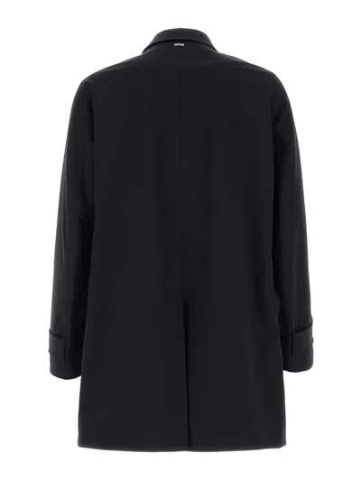 Herno Polyester Raincoat Back Vent Cuffed Sleeves Pockets In Black
