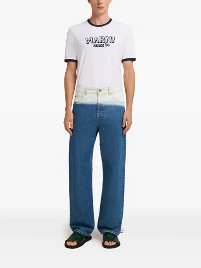 Marni Five Pocket Denim Jeans With Logo Patch In Blue