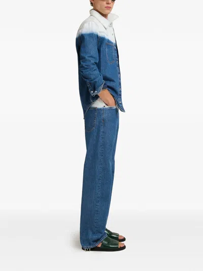 Marni Five Pocket Denim Jeans With Logo Patch In Blue
